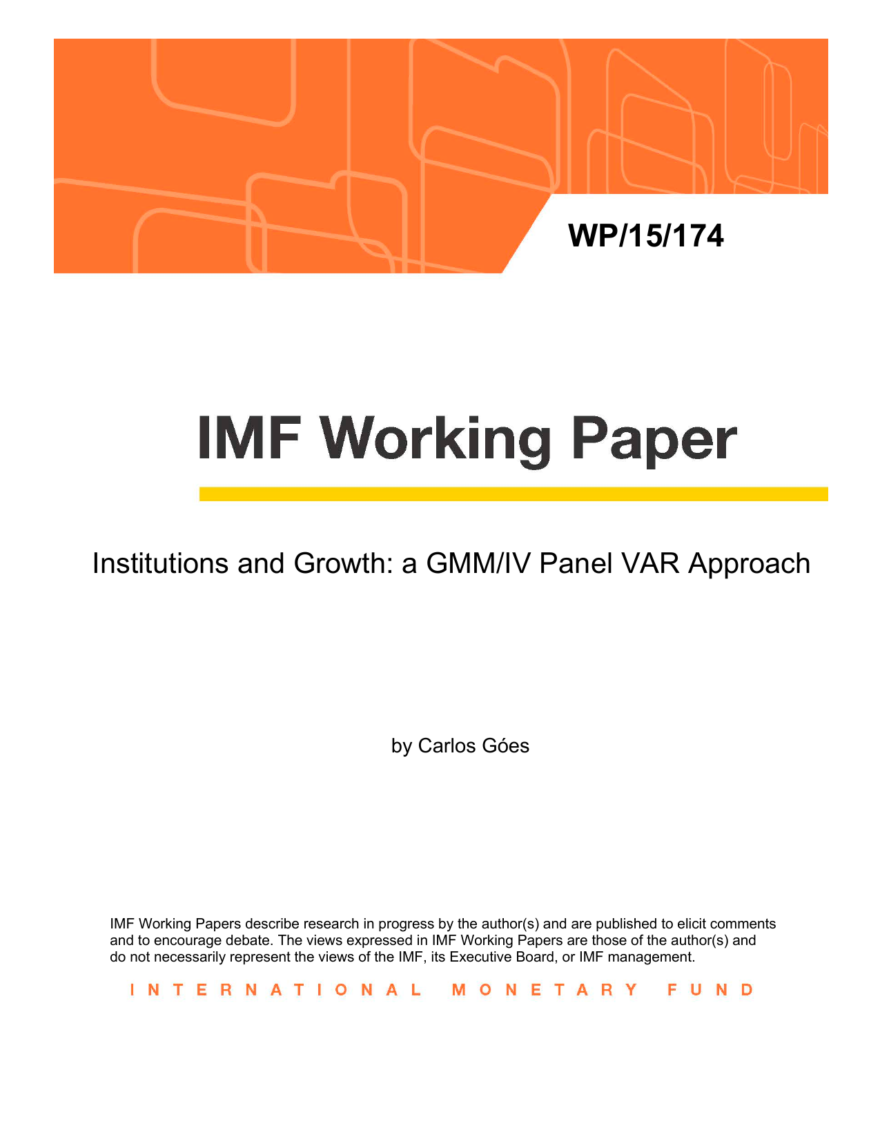 Goes (2016), IMF Working Paper WP/15/174 - first page